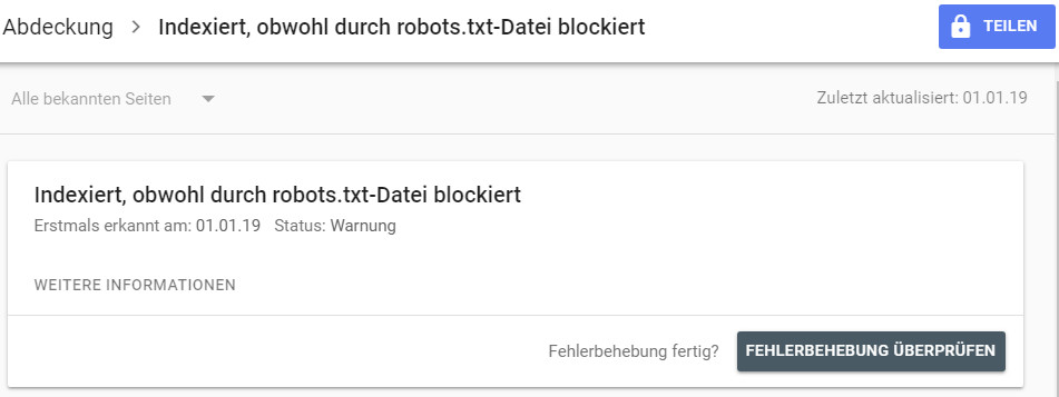 indexiert, obwohl durch robots.txt-Datei-blockiert
